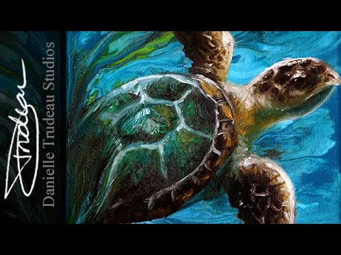 480x360 Sea Turtle Timelapse Oil Painting By Danielle Trudeau - Sea Turtle Oil Painting
