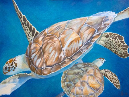 450x338 Artwork Detail Caribbean Art - Sea Turtle Oil Painting