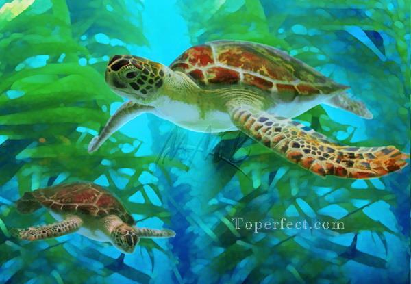 600x415 Green Sea Turtles Painting In Oil For Sale - Sea Turtle Oil Painting