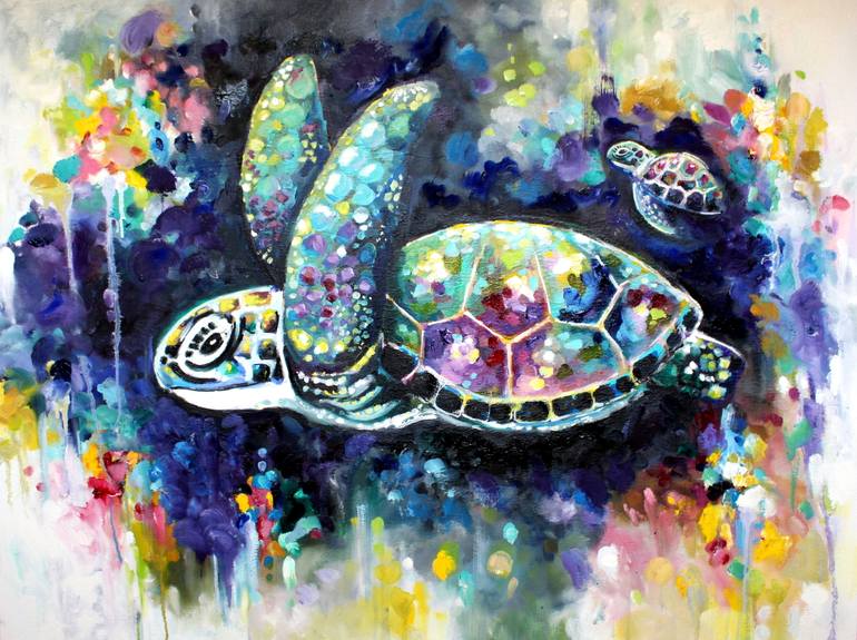 770x575 Saatchi Art Green Sea Turtle Painting By Jessica Hitchcock - Sea Turtle Painting