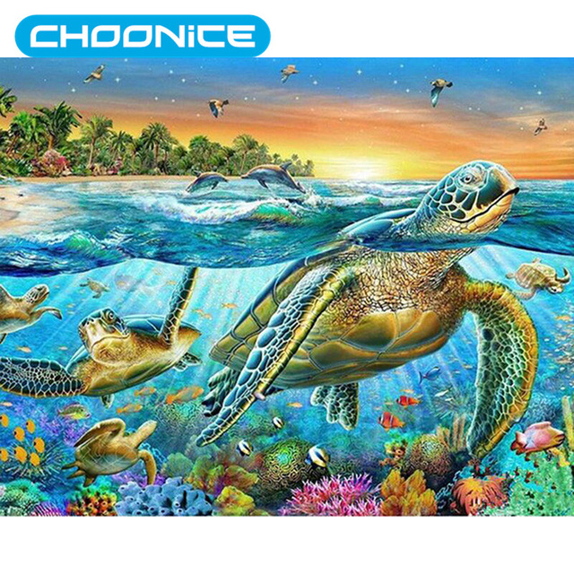 640x640 Turtle Cross Stitch Ocean Diamond Painting The Underwater World - Sea Turtle Painting