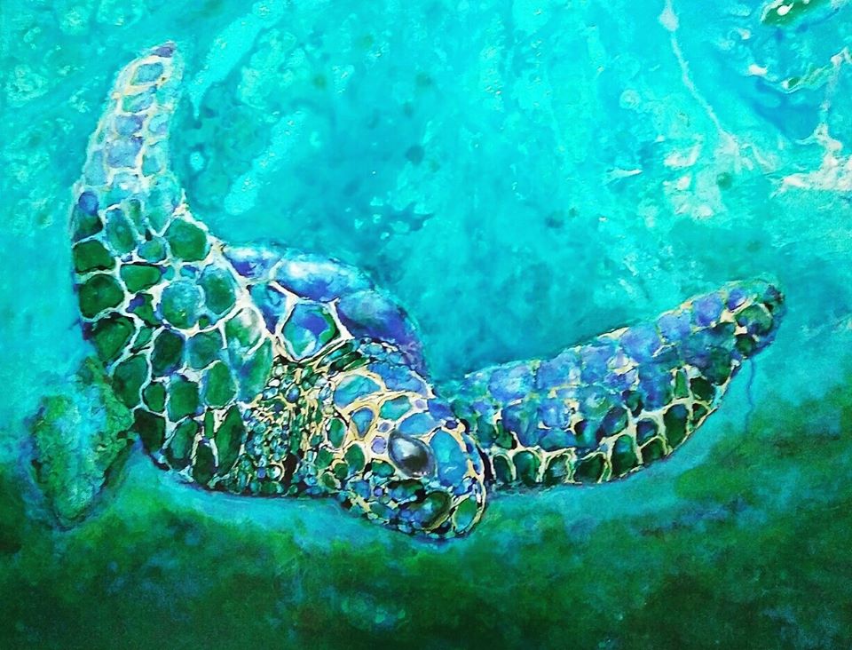 960x732 Australian Sea Turtle - Sea Turtle Painting Canvas