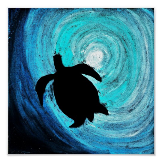 540x540 Sea Turtle Silhouette (K.turnbull Art) Poster - Sea Turtle Silhouette Painting