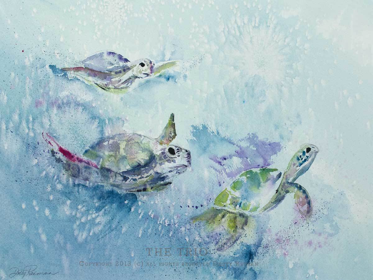1200x900 The Trio Watercolor Painting By Dotty Reiman - Sea Turtle Watercolor Painting