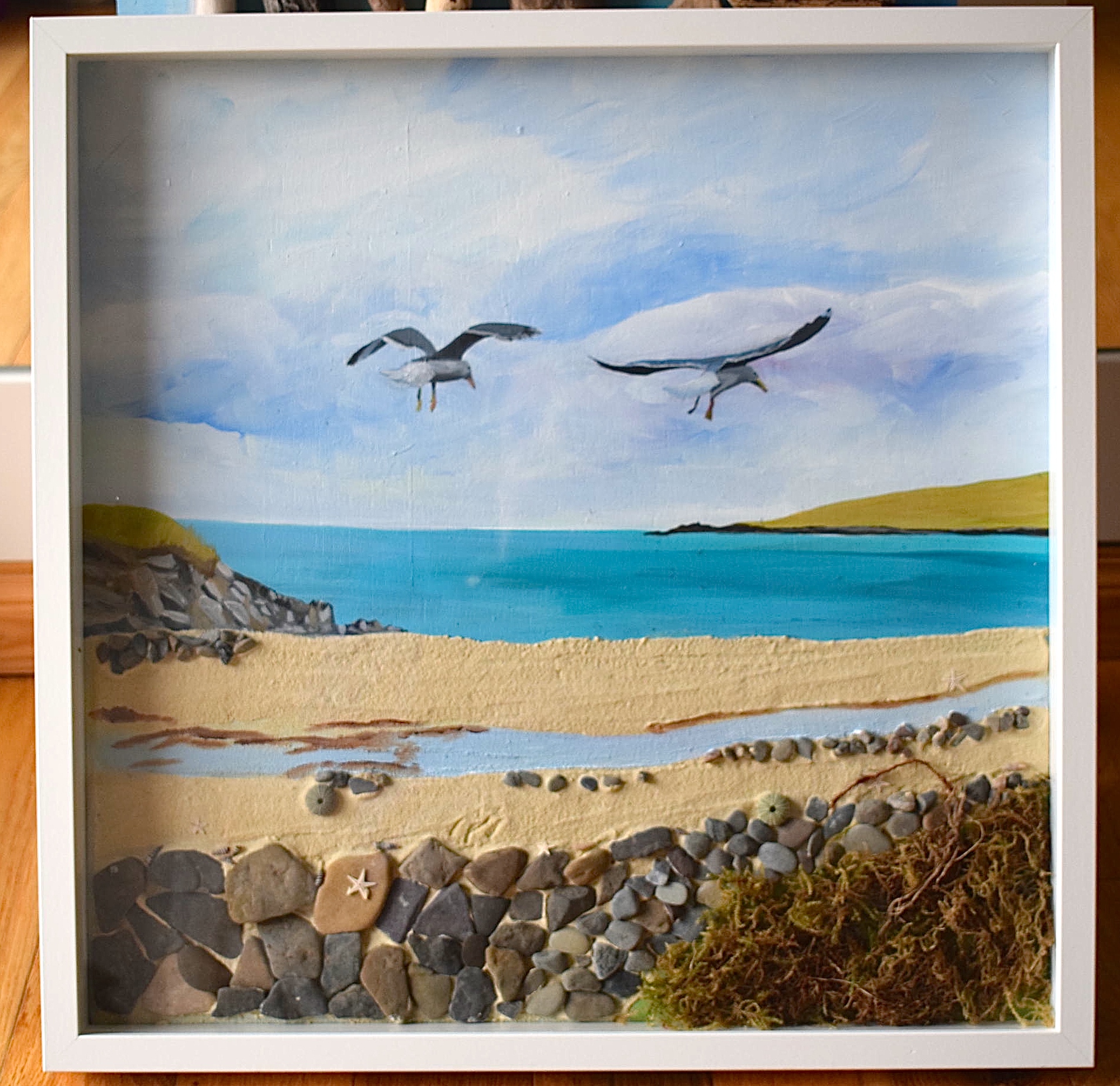 1908x1850 Seagull Collage. Norwick Beach, Unst, Shetland. Mixed Media, Using - Sea Urchin Painting