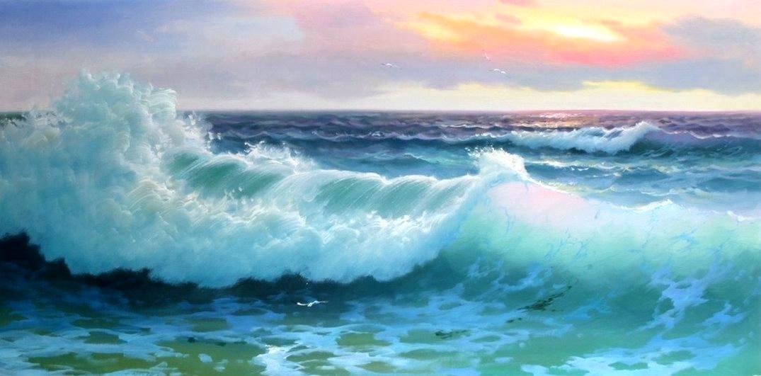 1075x531 Ocean Waves Painting Ocean Waves Oil Paintings - Sea Waves Painting