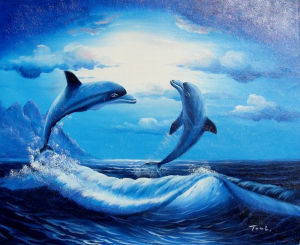 300x245 China Blue Sea World Play Dolphin Design Oil Painting (Lh 374000 - Sea World Painting