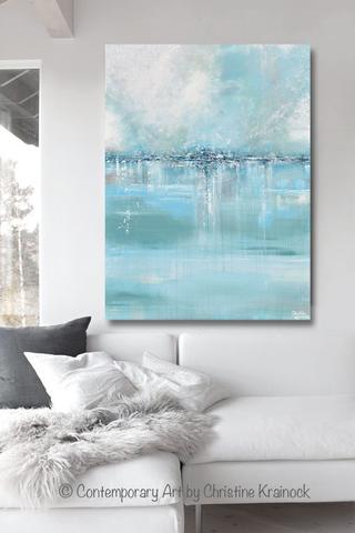 320x480 Original Art Abstract Painting Coastal Wall Decor Sea Blue Green - Seafoam Painting