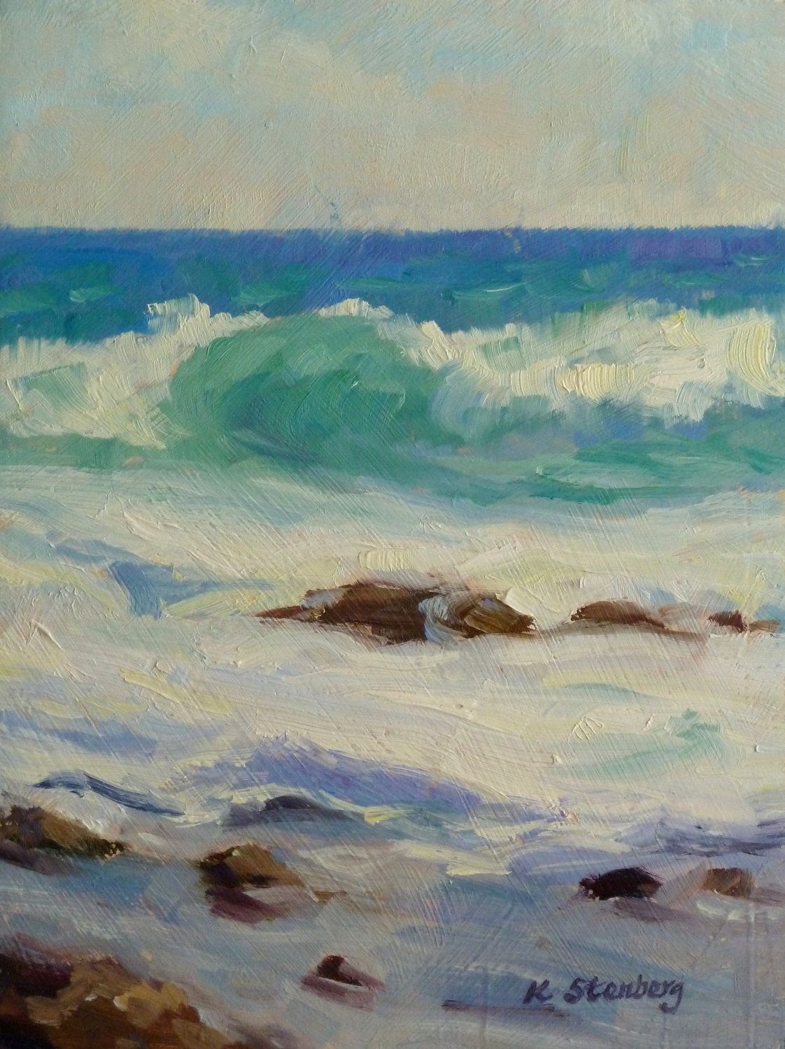 1122x1500 Kauai Waves Original Oil Painting Ocean Blue Hawaii Tropical - Seafoam Painting