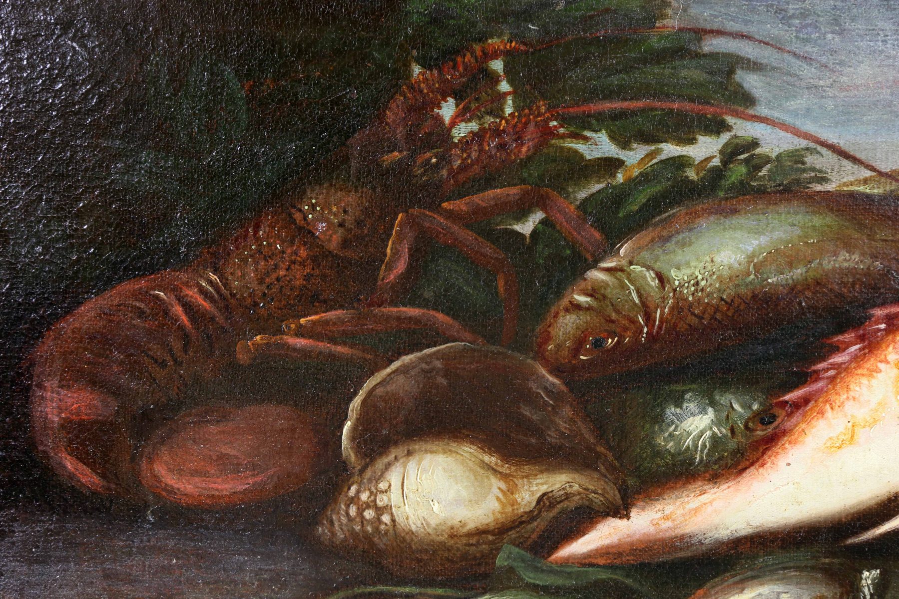 1800x1200 Pair Of Italian Still Life Painting Of Fish - Seafood Painting