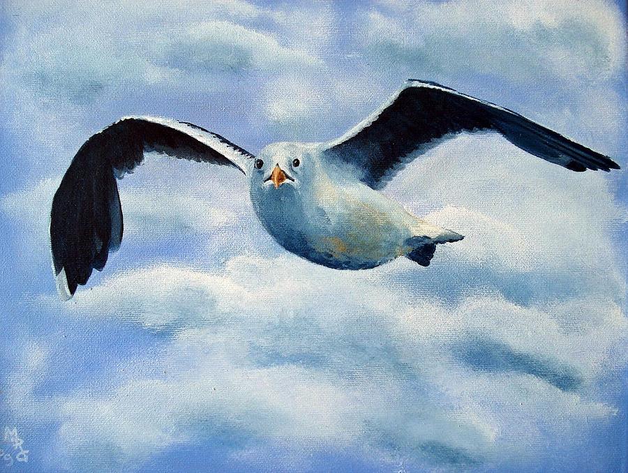 900x678 Seagull In Flight Painting By Martin Girolami - Seagull Painting