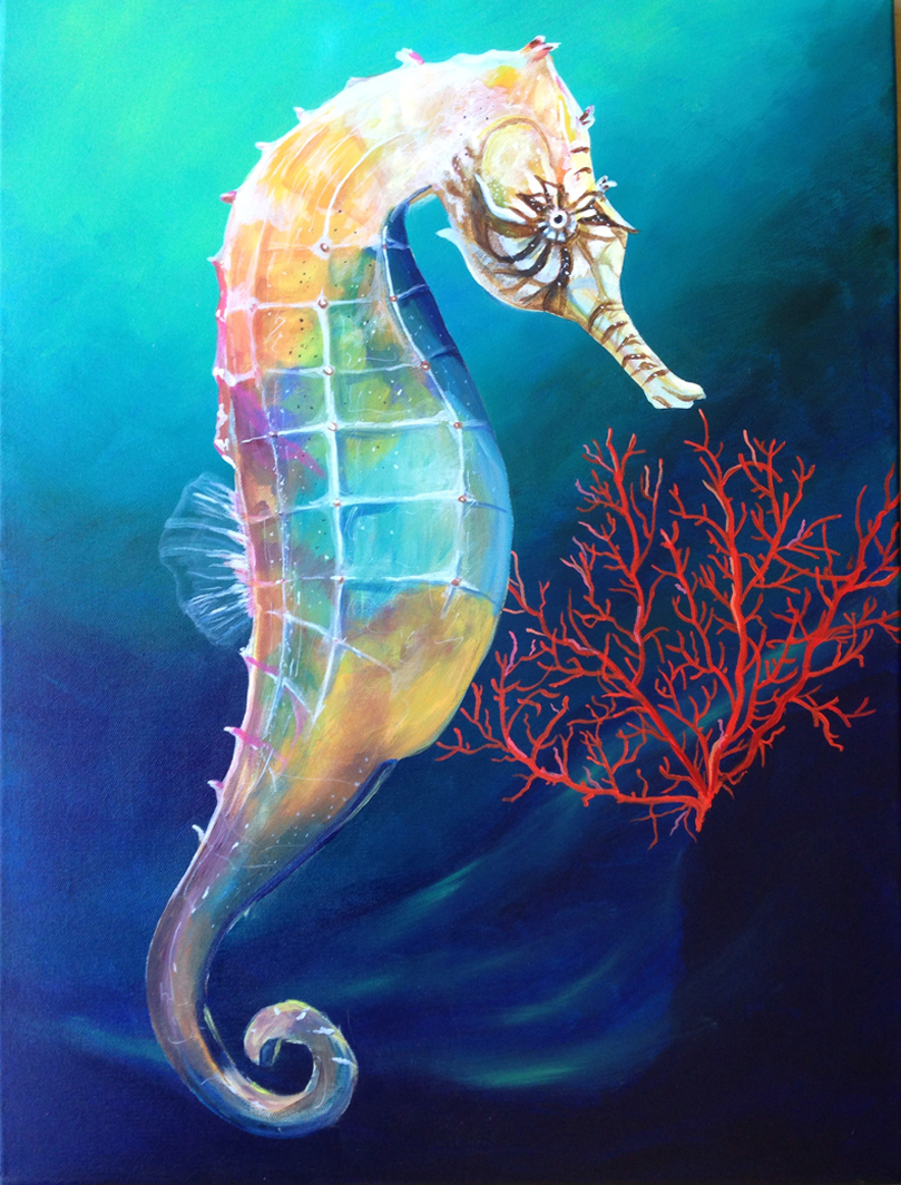 809x1064 Paintings Seahorse Gallery - Seahorse Acrylic Painting