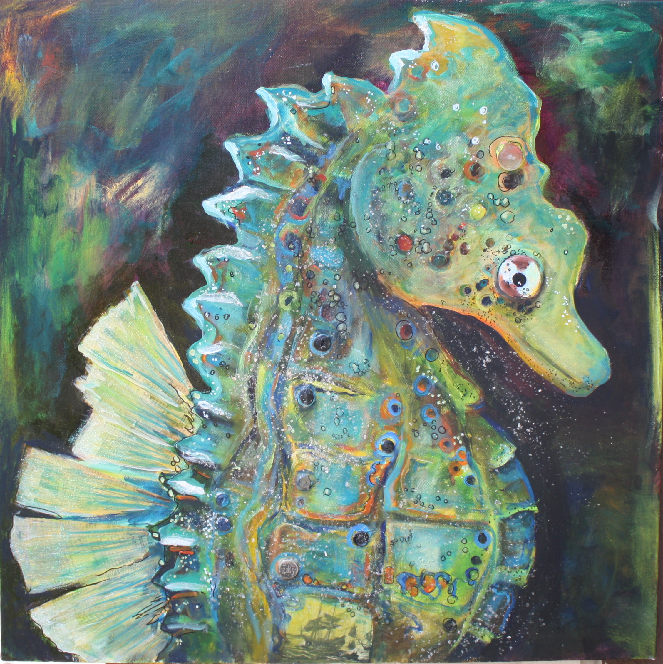 2256x2259 Paintings For Sale 30x30 Original Mixed Media Seahorse Painting - Seahorse Acrylic Painting