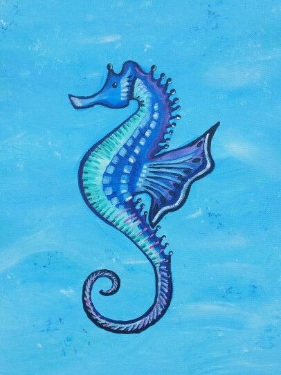 406x542 Seahorse, Acrylic Paint On Canvas Board. Paintings - Seahorse Acrylic Painting