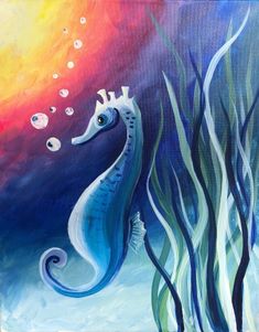 235x301 Dark Seahorse Acrylic Painting By Lauren Nutter Lauren Nutter'S - Seahorse Acrylic Painting