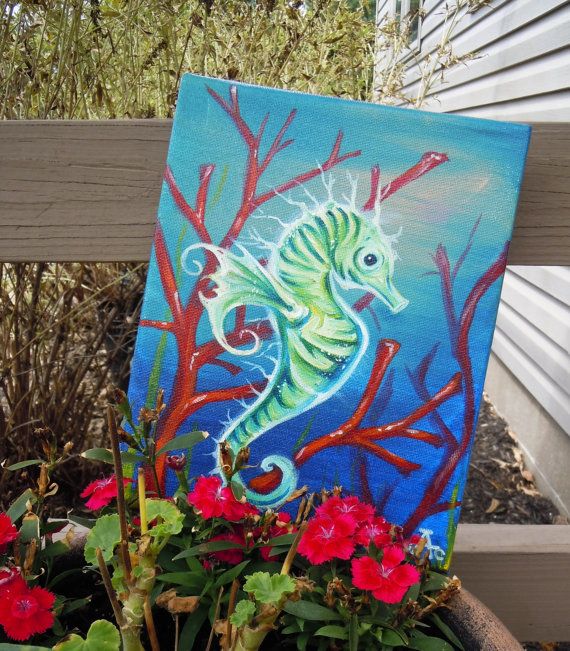 570x651 Under The Sea Seahorse Acrylic Painting On By Ccoopercreations - Seahorse Acrylic Painting