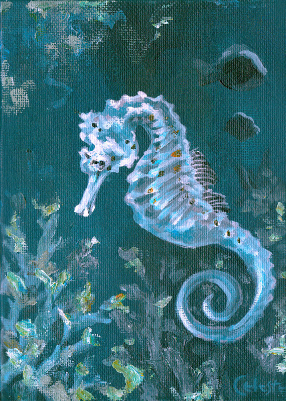 570x798 Items Similar To White Seahorse Acrylic Painting - Seahorse Acrylic Painting