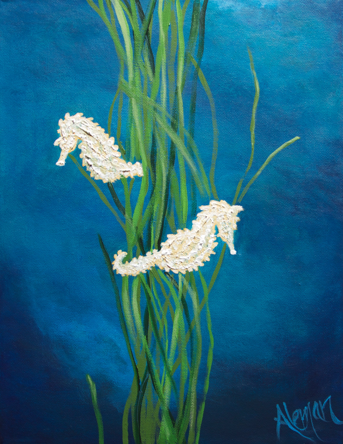 1158x1500 Ocean Wall Art Print Original Acrylic Painting - Seahorse Acrylic Painting