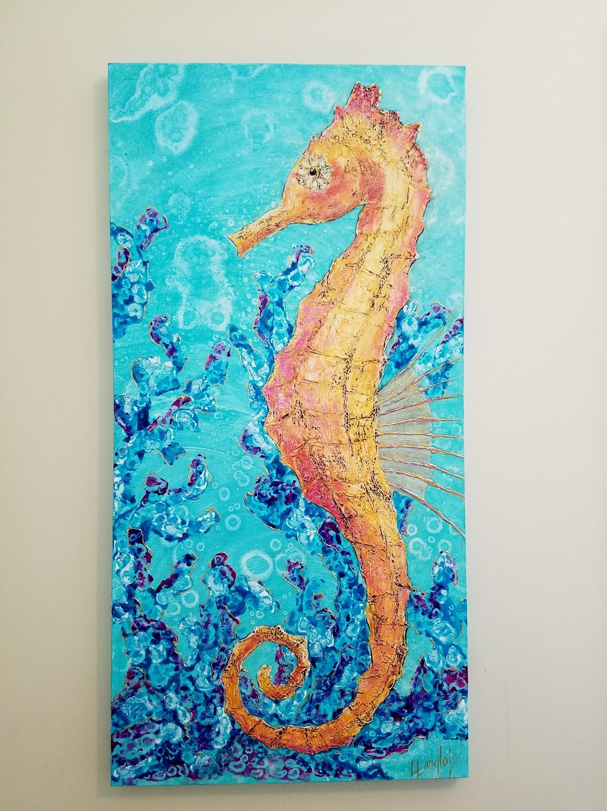 1198x1600 Heron Painting, Egret, Turtle, Octopus, Seahorse And Crab - Seahorse Painting