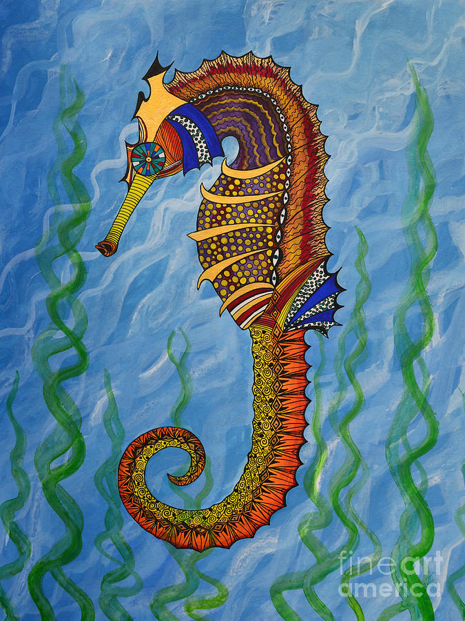 675x900 Magical Seahorse Painting By Suzette Kallen - Seahorse Painting