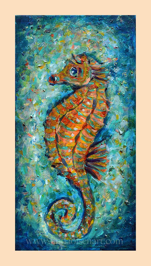 600x1056 Seahorse Mosaic Is A Fun Little Painting With A Touch Of Jewel - Seahorse Painting