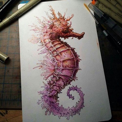 500x500 Seahorse Painting By Bliss Grenade Whi Ocean Ideas - Seahorse Painting