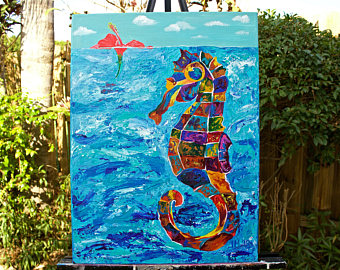 340x270 Seahorse Painting Etsy - Seahorse Painting