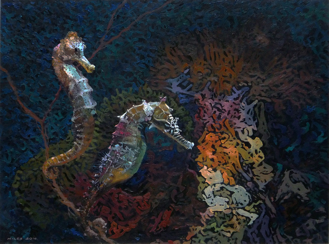 1300x965 Underwater Painting Of Seahorses - Seahorse Painting