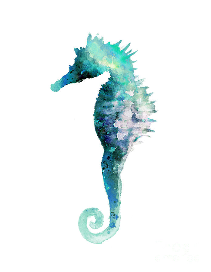 696x900 Blue Seahorse Minimalist Painting Painting By Joanna Szmerdt - Seahorse Painting