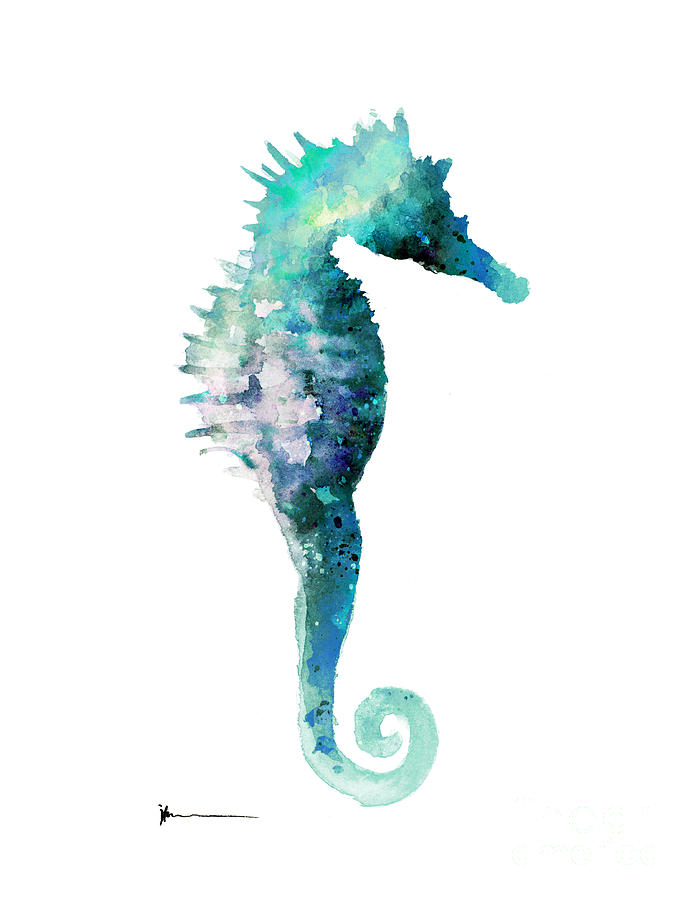 696x900 Blue Seahorse Watercolor Art Print Painting Painting By Joanna Szmerdt - Seahorse Painting