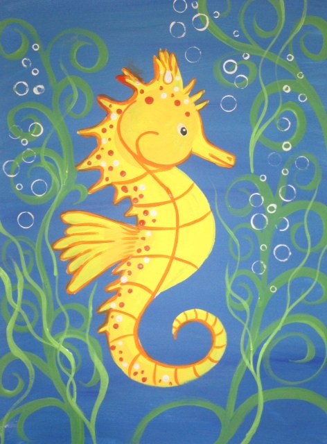 472x640 Painted Canvas Painting Party Denver Colorado My Art Happens - Seahorse Painting Canvas
