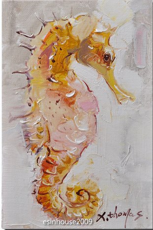311x468 Seahorse Original Oil Painting Minimalist Style On Canvas Panel - Seahorse Painting Canvas