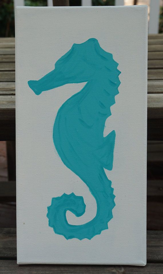 570x957 Seahorse Canvas Wall Art Hand Painted Wall Art By Thechalkinme - Seahorse Painting Canvas