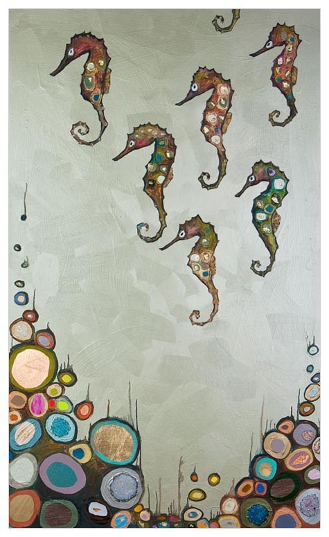 475x775 Seahorses On Celery Green, Abstract Canvas Wall Art Greenbox - Seahorse Painting Canvas