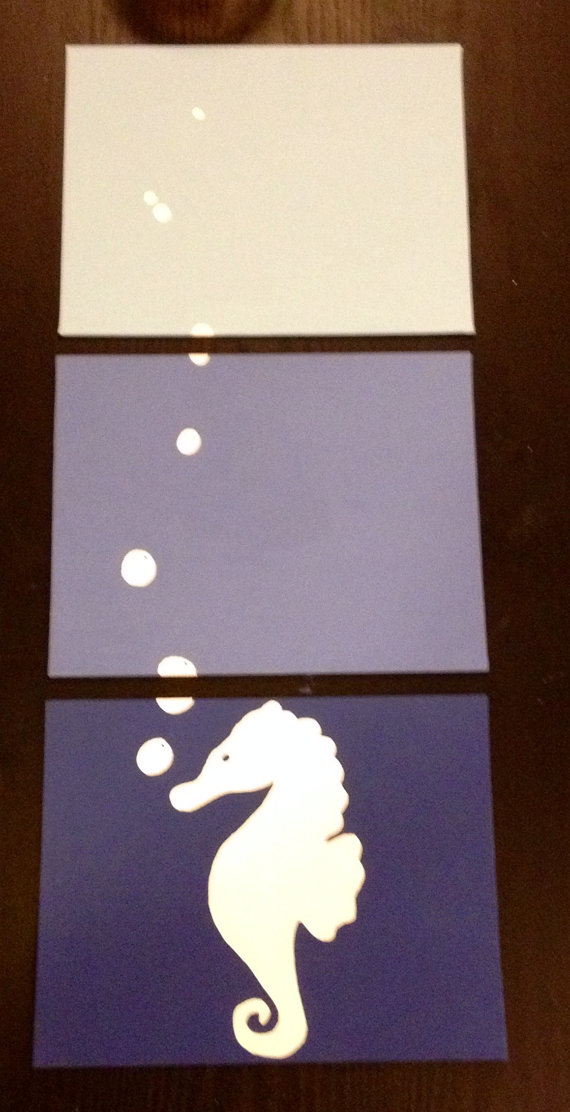 570x1112 Three Piece Seahorse Painting By Apricotinc On Etsy Painting - Seahorse Painting Canvas