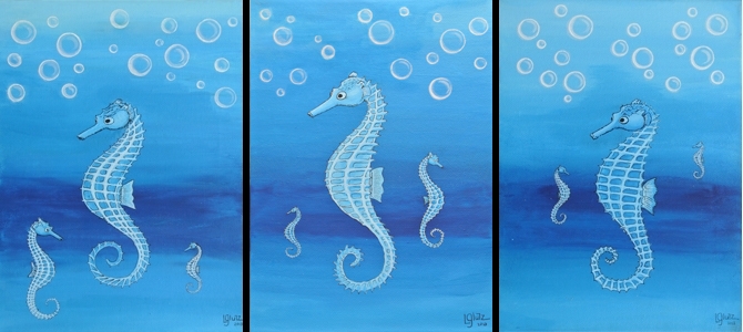 670x300 Artwork By Lisa - Seahorse Painting Canvas