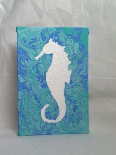 236x315 Colorful Seahorse Painting, Gray White Coral Green Yellow Blue - Seahorse Painting Canvas