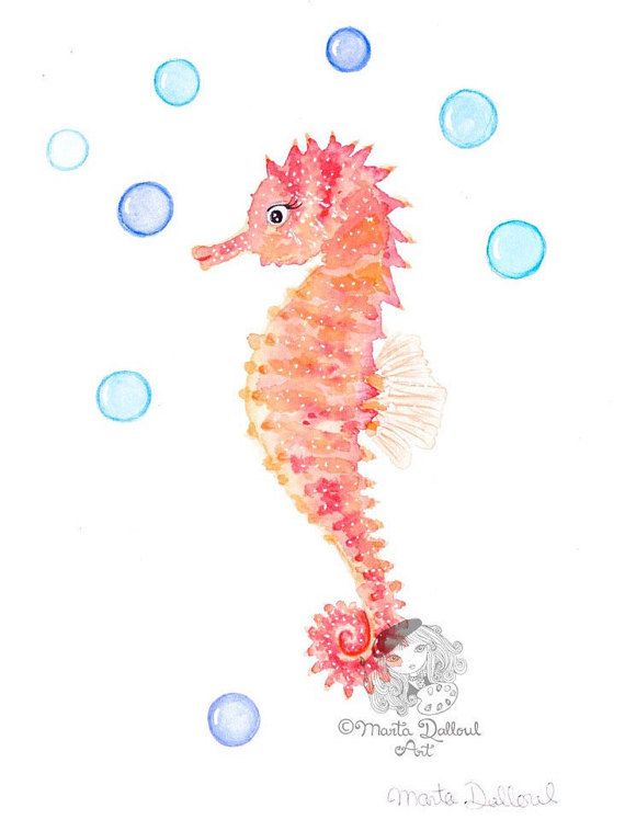 570x758 Seahorse Watercolor Art Print. Under The Sea Nursery Art Decor - Seahorse Watercolor Painting