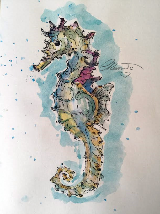 Seahorse Watercolor Painting at PaintingValley.com | Explore collection ...