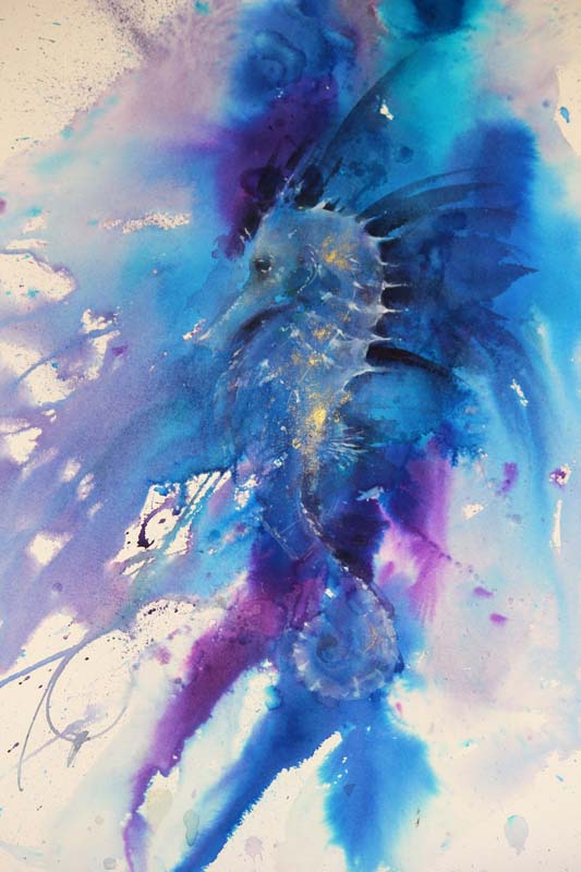 533x800 Watercolours With Life Kissing The Dragon Seahorse In Watercolour - Seahorse Watercolor Painting