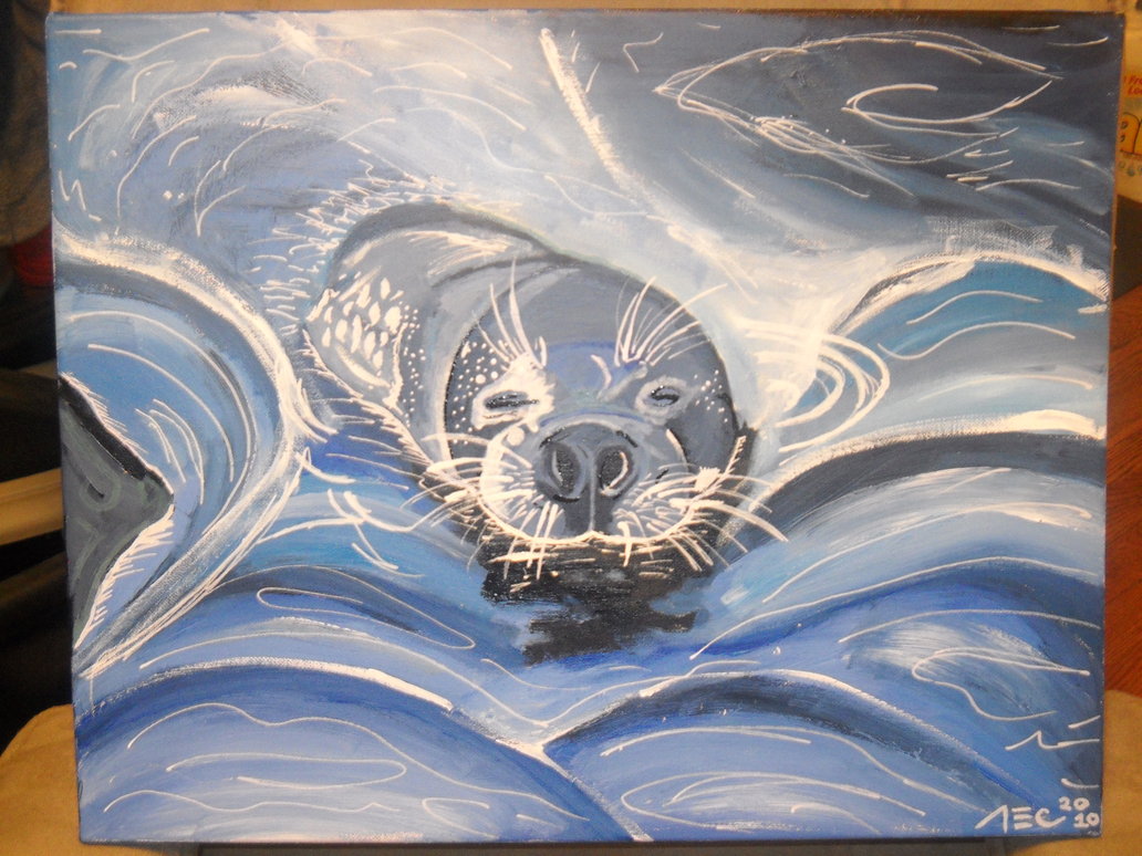1032x774 Leopard Seal - Sealing Acrylic Painting On Canvas