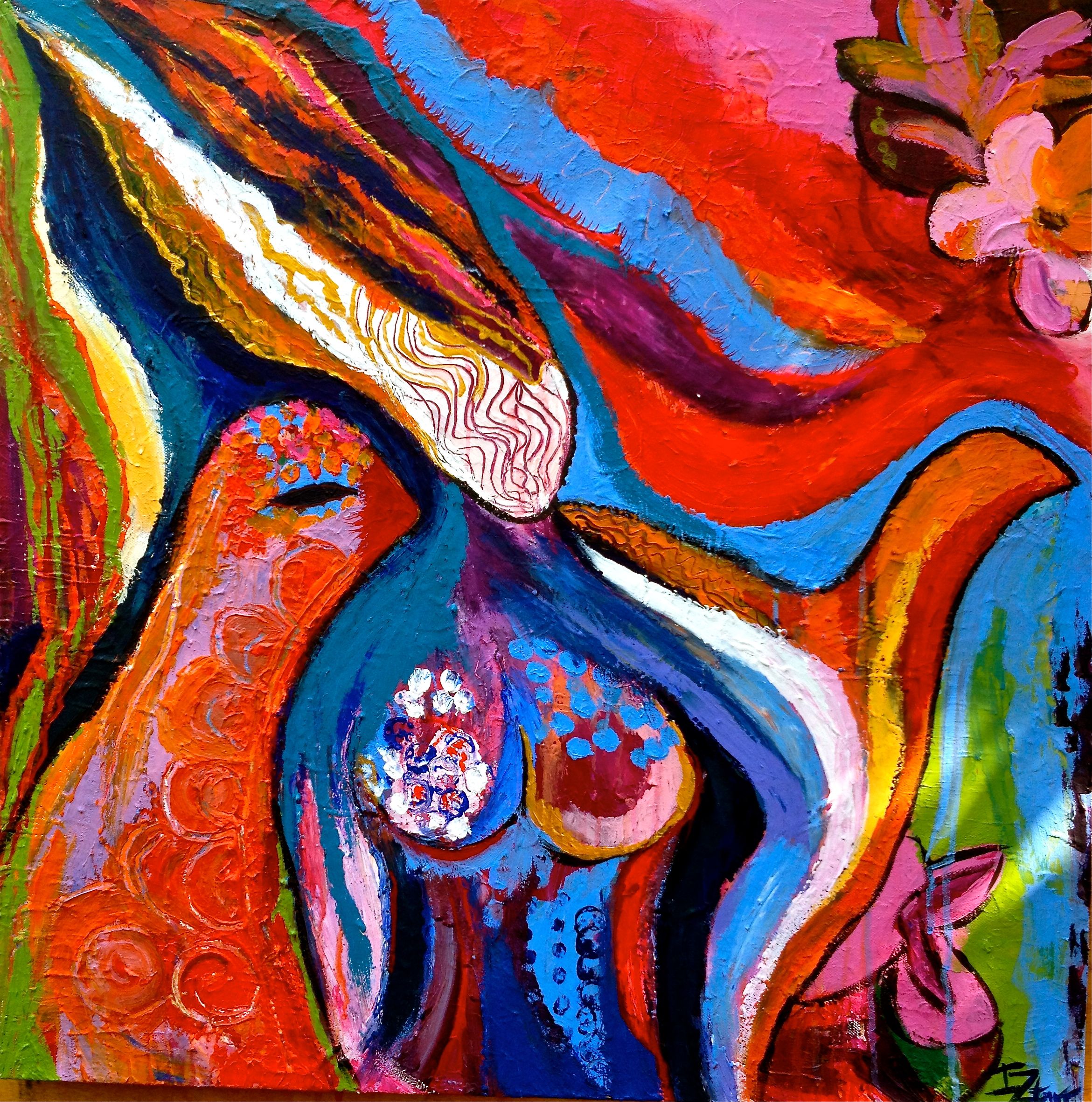 2341x2363 My First Painting For Flora Bowley's Bloom True Course. She Wears - Sealing Acrylic Painting On Canvas