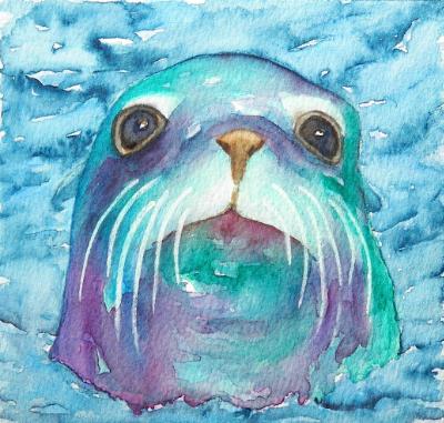 400x381 Sea Otters, Seals Amp Pelicans - Seals Painting