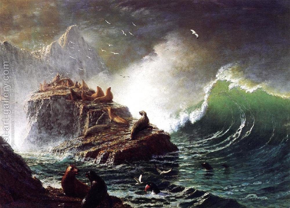1000x716 Seals On The Rocks Farallon Islands Albert Bierstadt Reproduction - Seals Painting