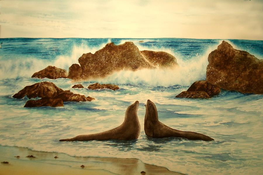 900x599 Seals Painting By Arlene Davidson - Seals Painting