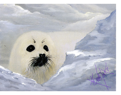 414x325 Baby Harp Seal - Seals Painting