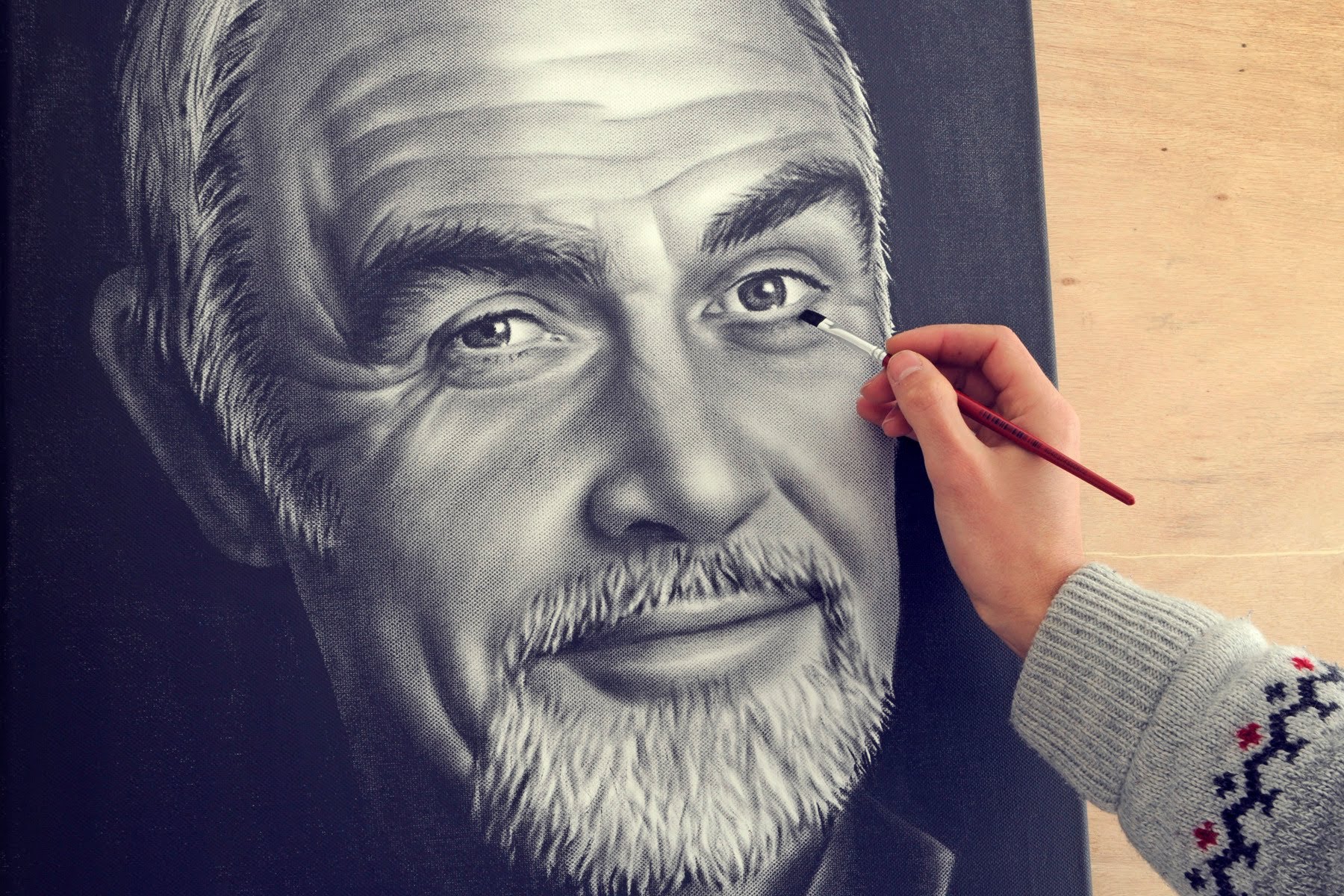 1800x1200 Sean Connery Speed Drawing Portrait Dry Brush (How To Paint) - Sean Connery Painting