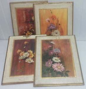 292x300 Vintage 4 Wood Floral Painting Exclusive Sears Import Handcrafted - Sears Painting