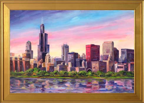 489x350 Chicago Skyline Painting - Sears Painting