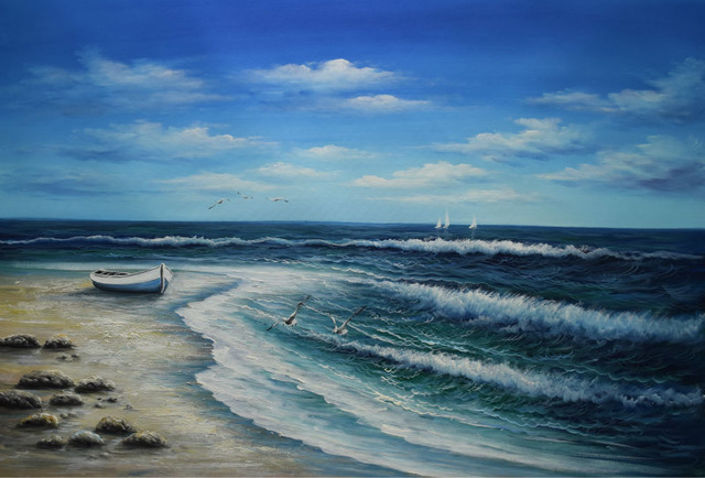 640x434 Hand Painted Modern Beach Sea Wave Seascape Oil Painting On Canvas - Seascape Oil Painting